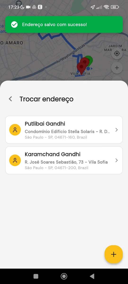 Confirmação de endereço salvo com sucesso