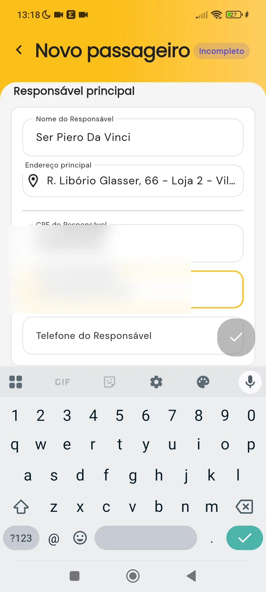 Campo CPF do Responsável preenchido