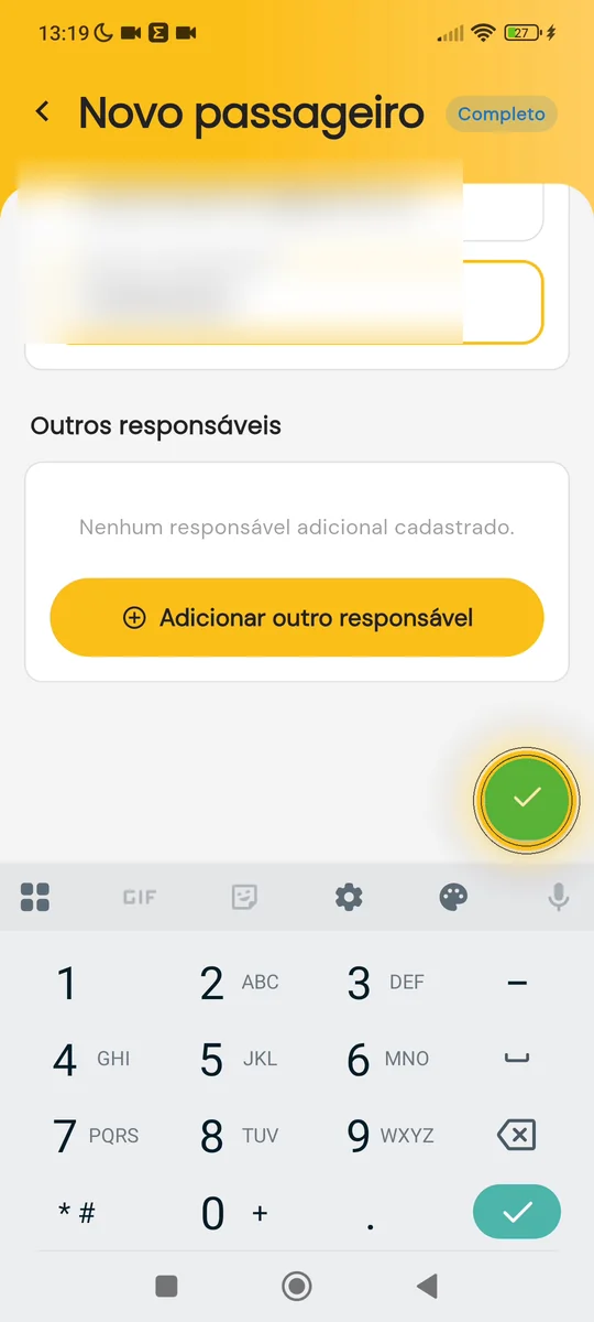 Cadastro marcado como Completo com o botão verde de salvar destacado