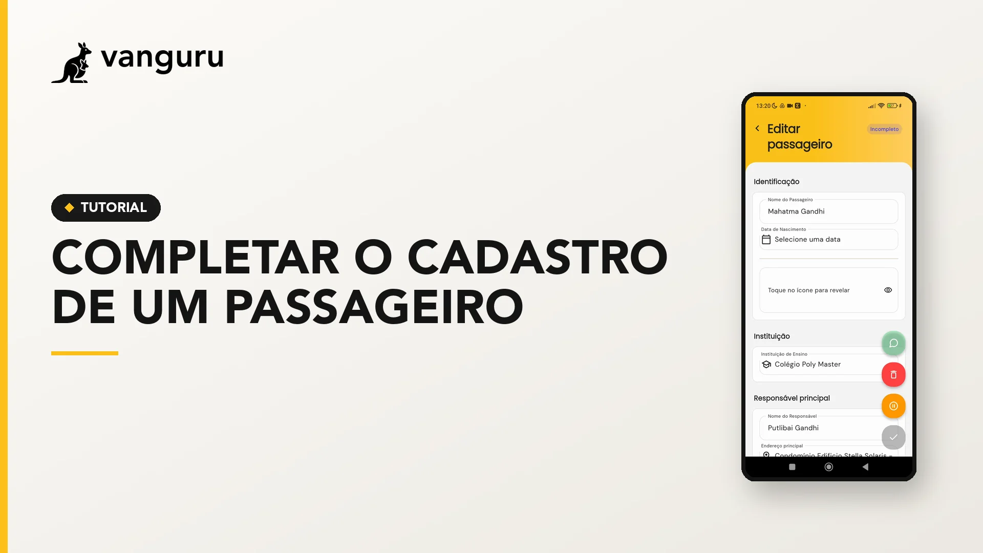 Completar o cadastro de um passageiro