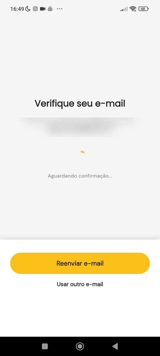 Tela Verifique seu e-mail aguardando a confirmação
