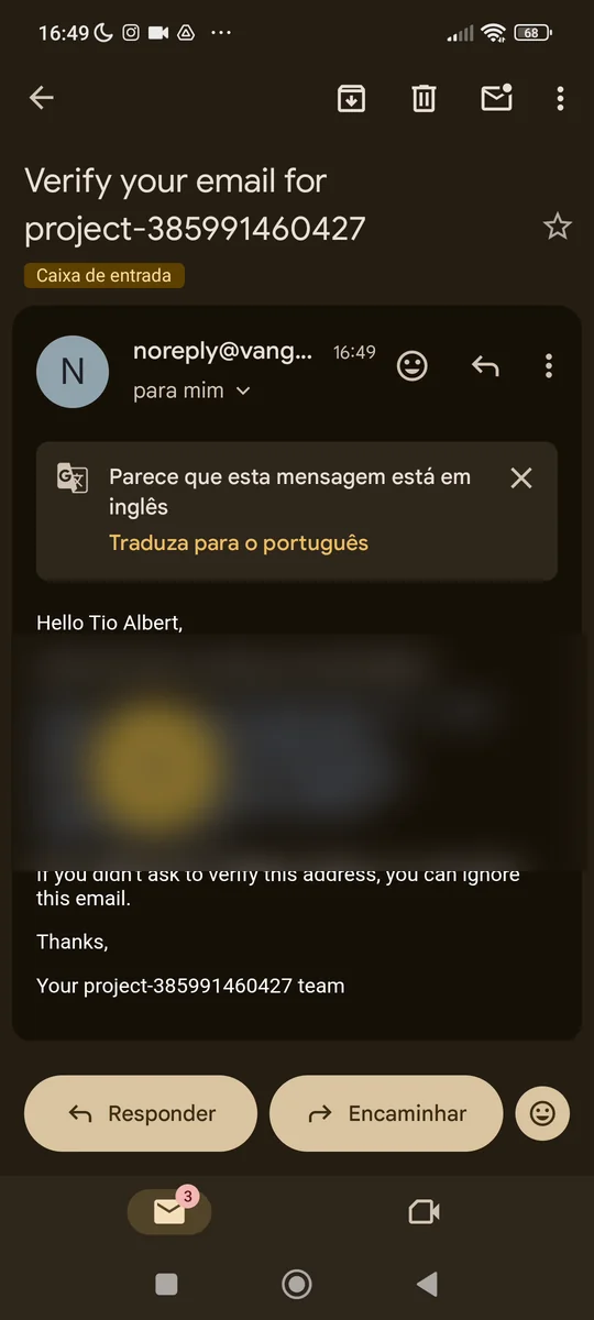 Link de verificação dentro do e-mail