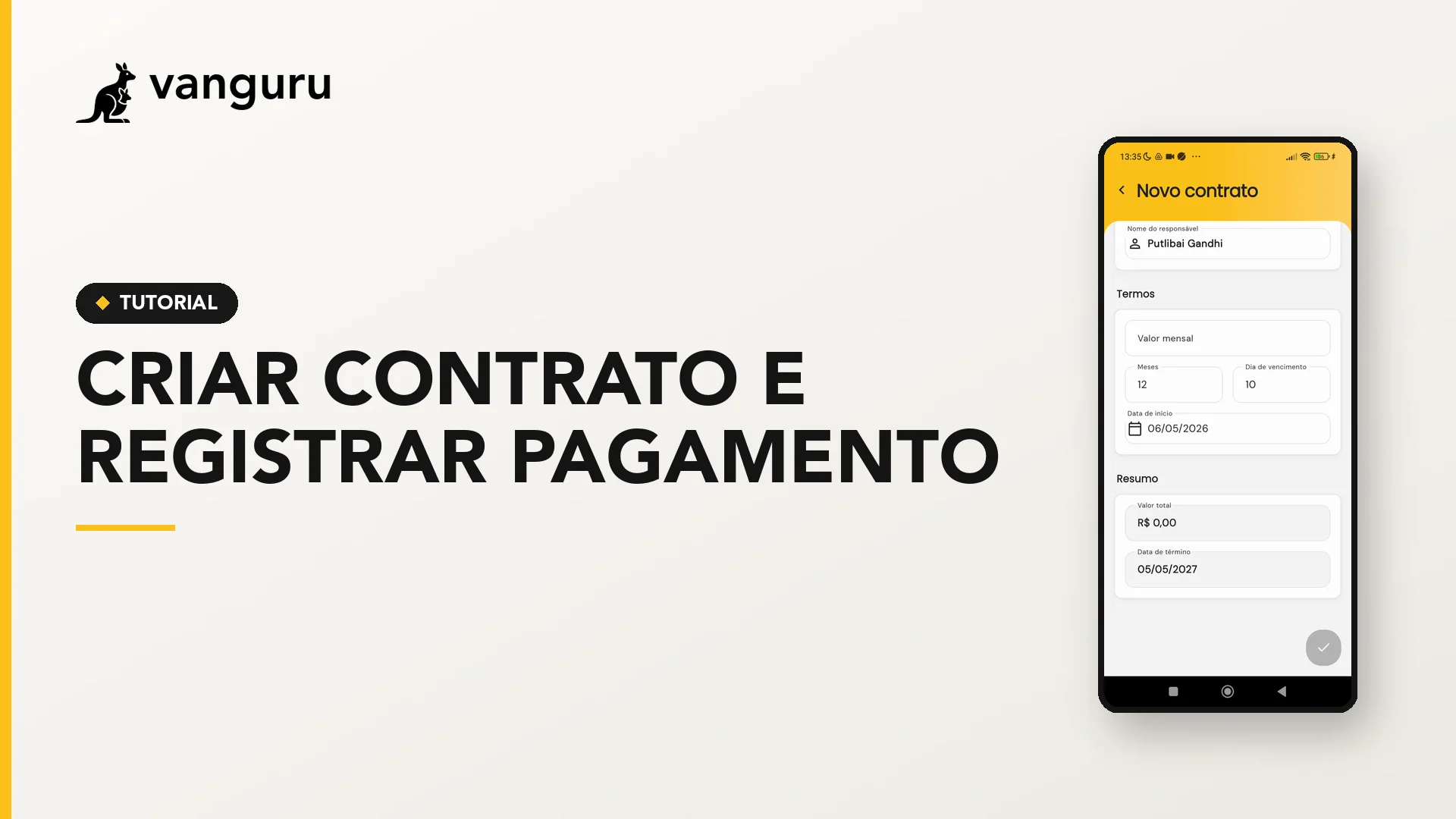 Criar contrato e registrar pagamento