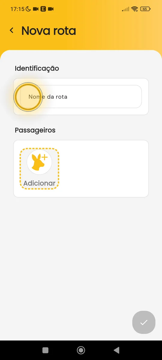 Campo Nome da rota preenchido no app Vanguru