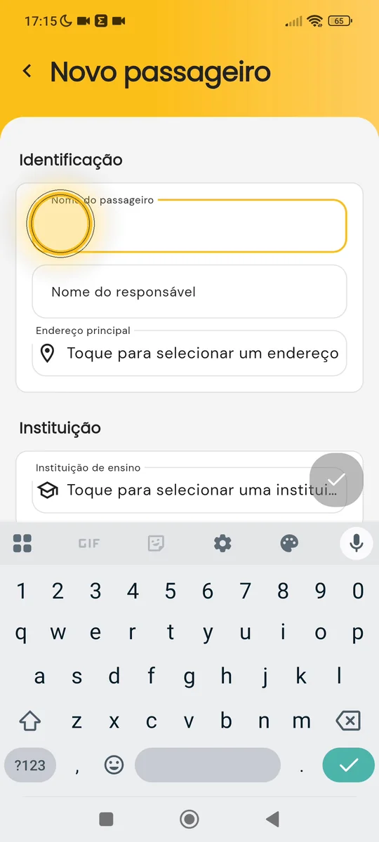 Campo Nome do passageiro preenchido