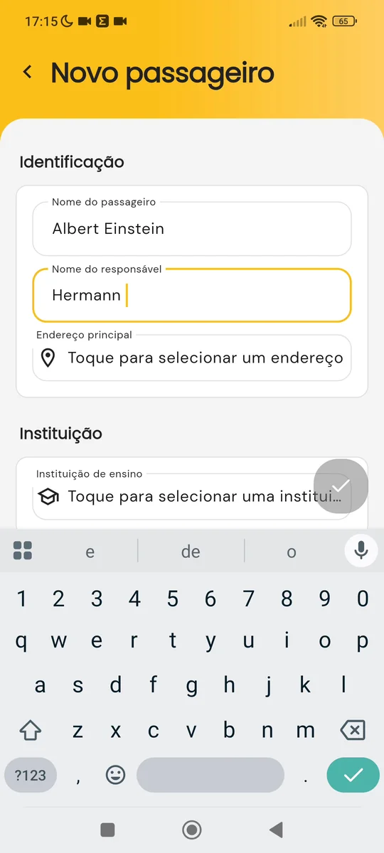 Campo Nome do responsável preenchido