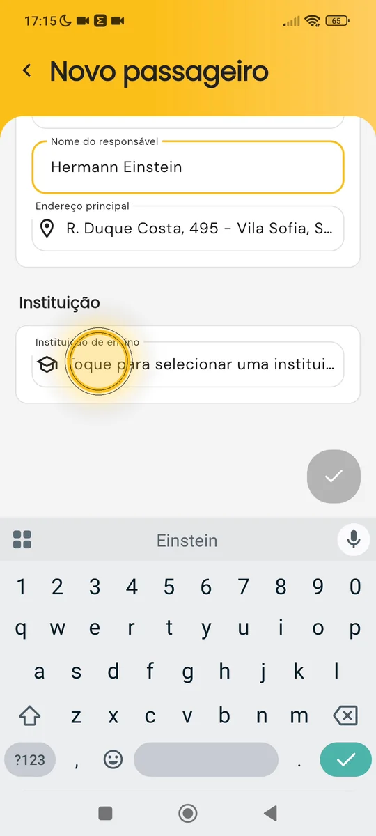 Campo de Instituição de ensino sendo preenchido