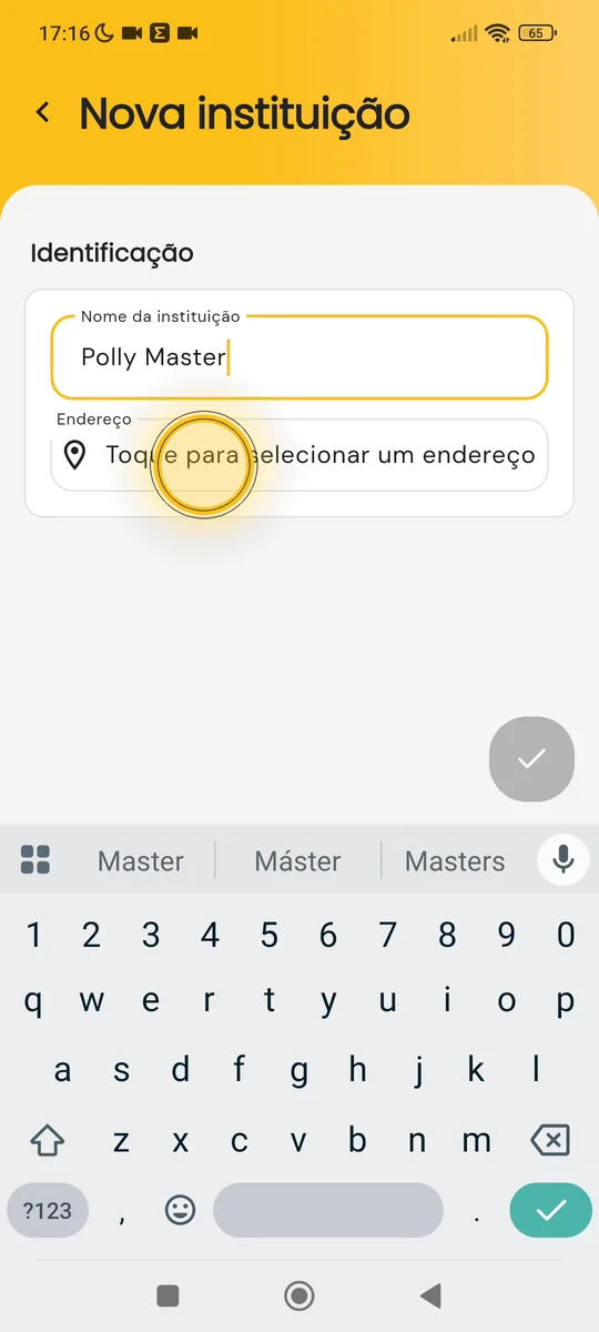 Endereço da instituição sendo definido