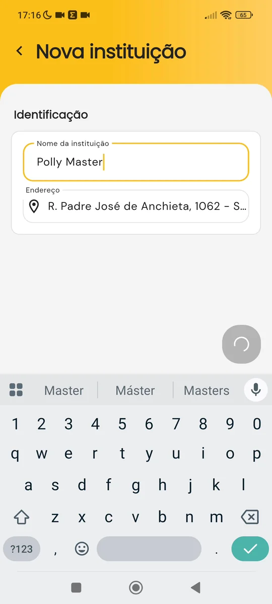 Tela de seleção da instituição