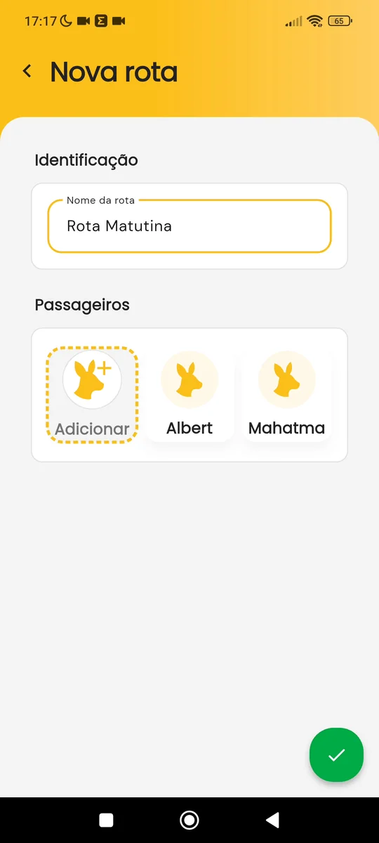 Lista de passageiros já adicionados na rota