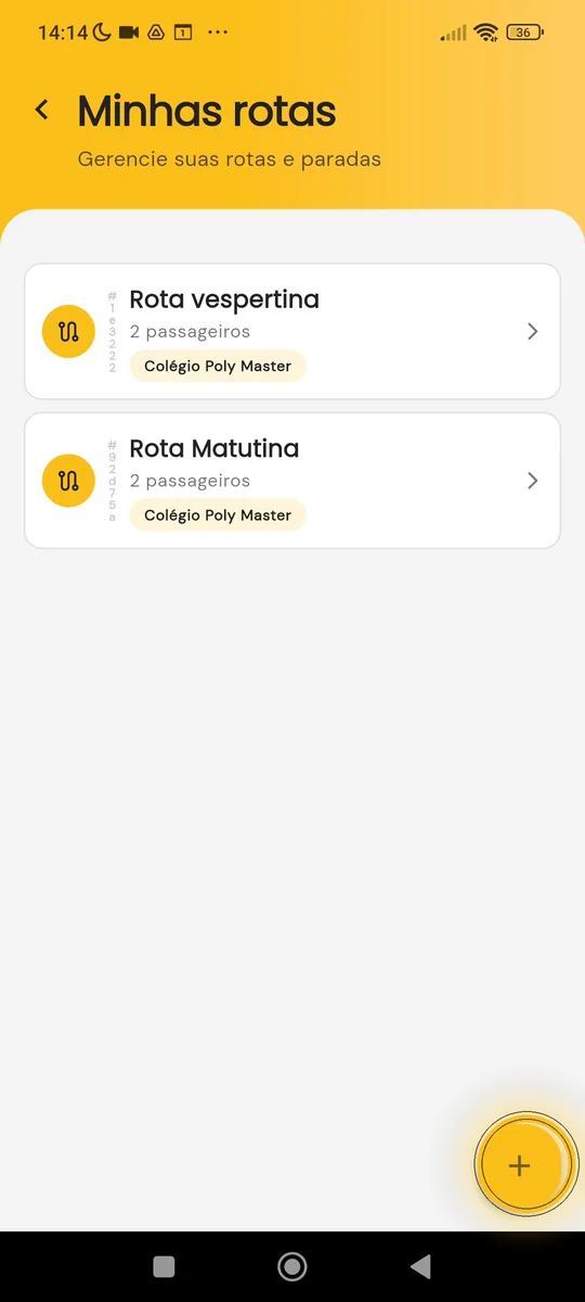 Tela Minhas rotas com o botão de nova rota destacado