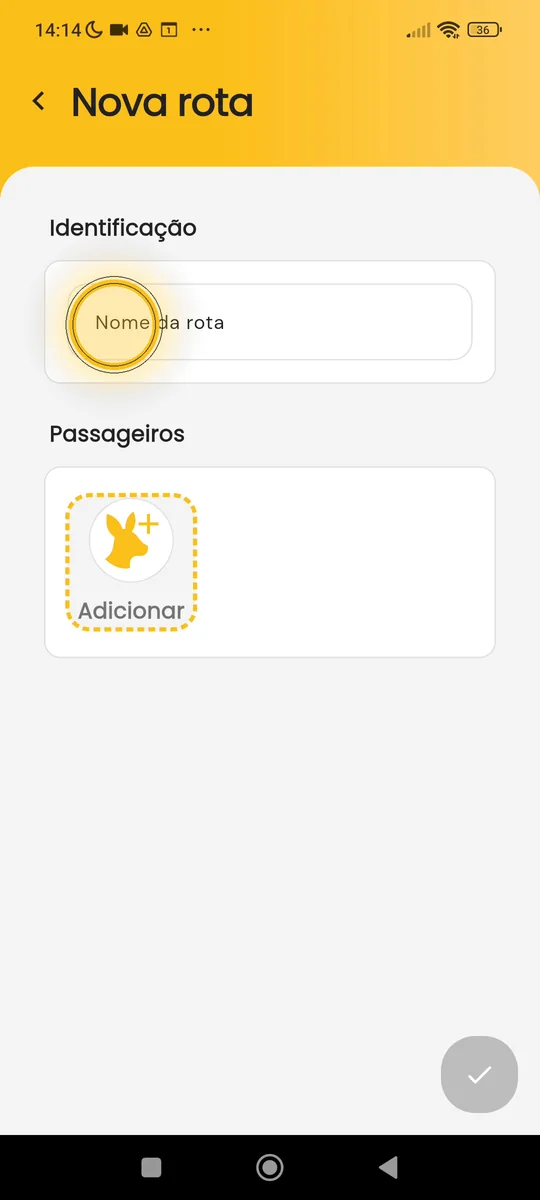 Campo Nome da rota na tela Nova rota