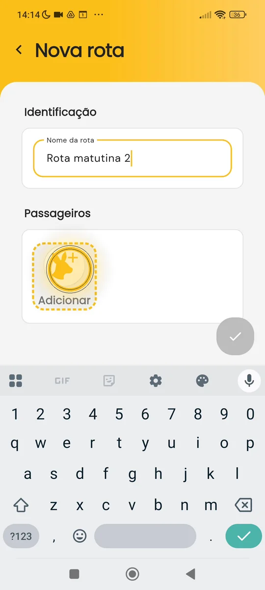Bloco Passageiros com o botão Adicionar destacado