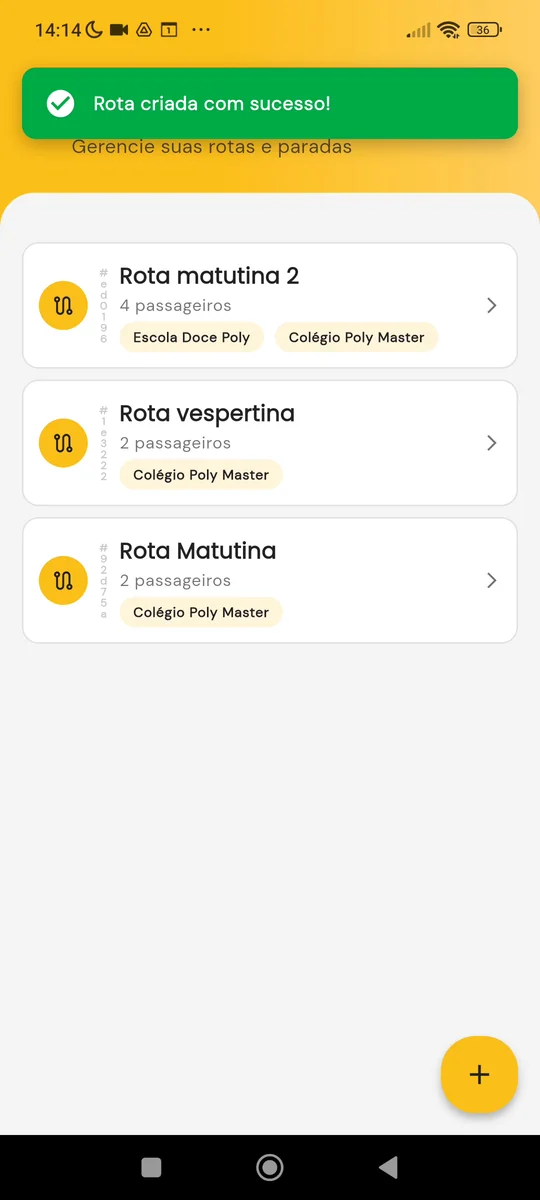 Minhas rotas mostrando a nova rota com duas escolas