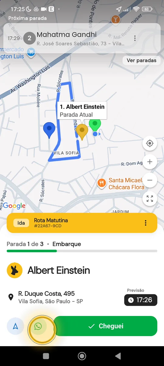 Botão do WhatsApp ao lado do passageiro destacado
