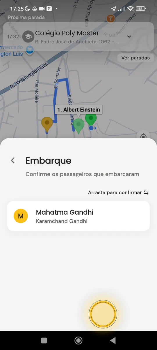 Tela de embarque com a opção de arrastar para confirmar o passageiro