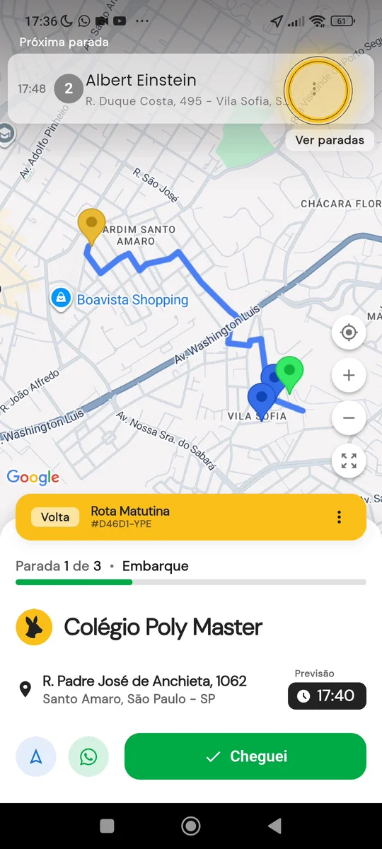 Rota iniciada com a primeira parada