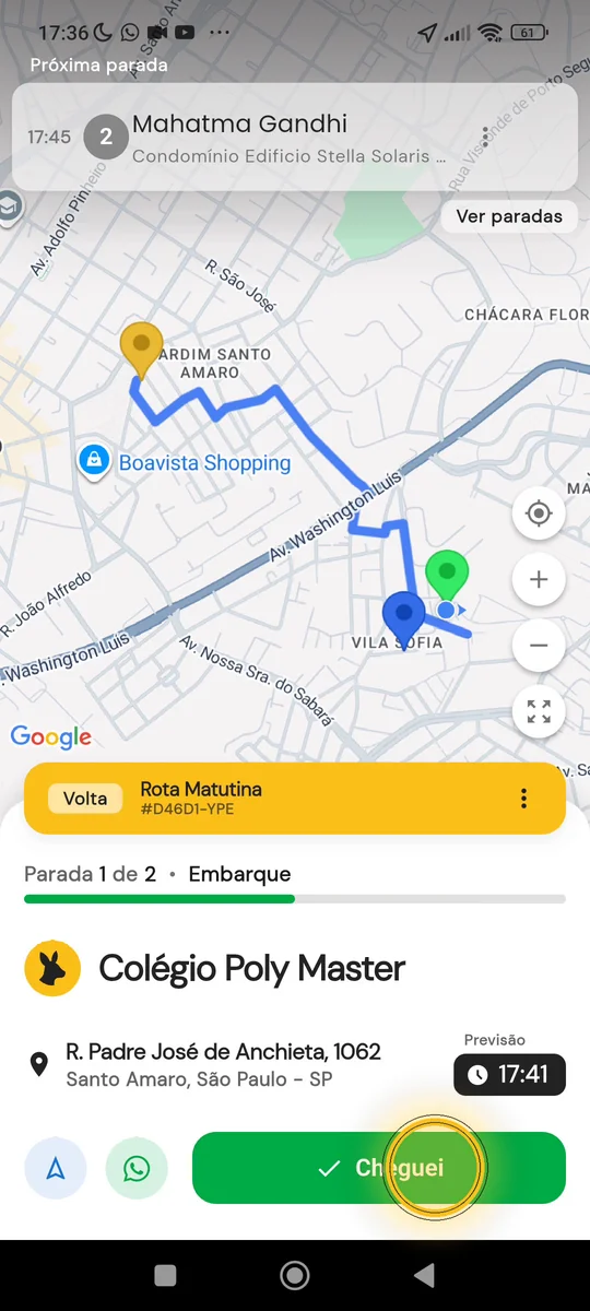 Rota recalculada com uma parada a menos