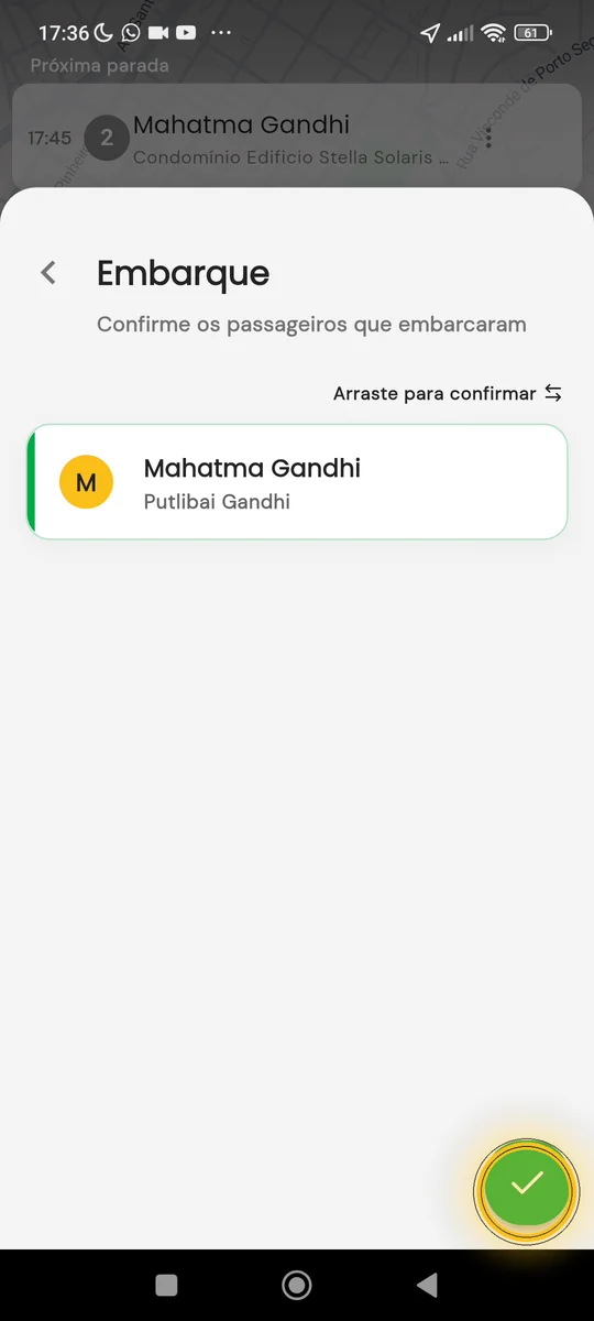 Confirmação de embarque do passageiro