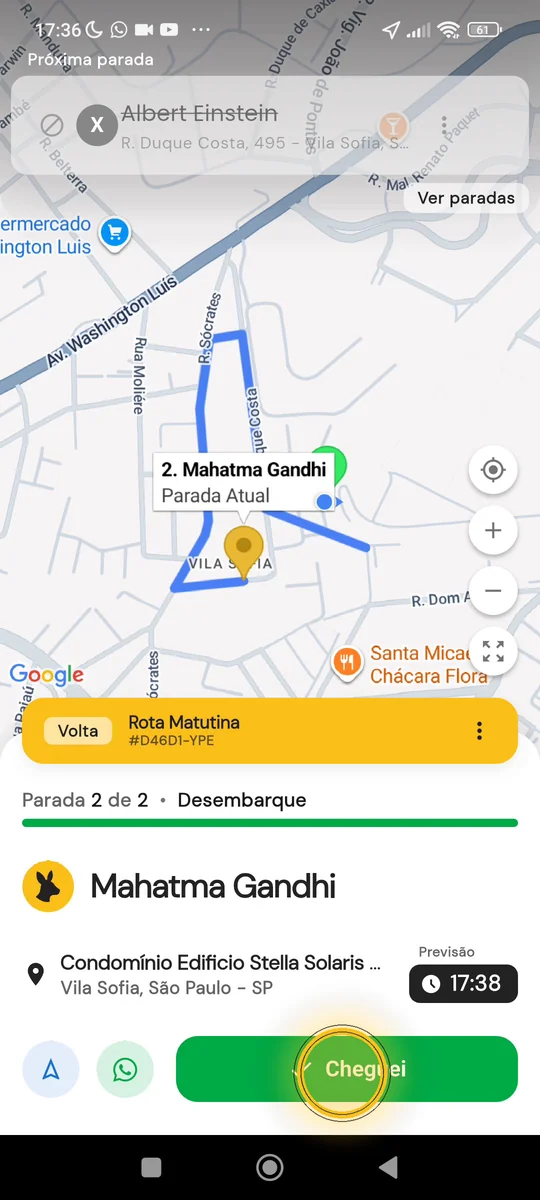 Confirmação de desembarque na última parada