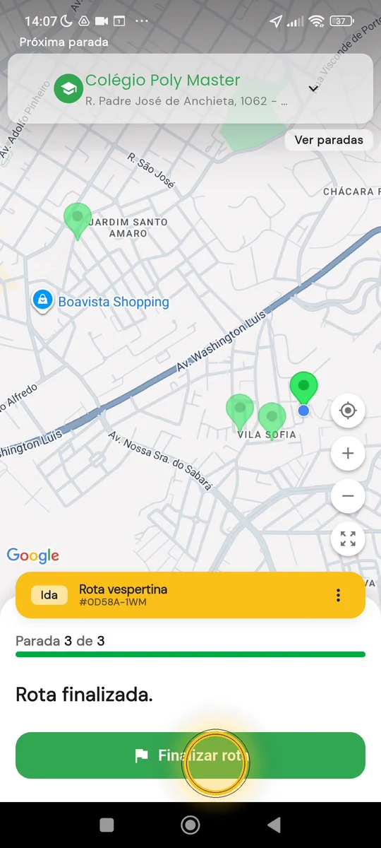 Botão Finalizar rota ao fim do trajeto