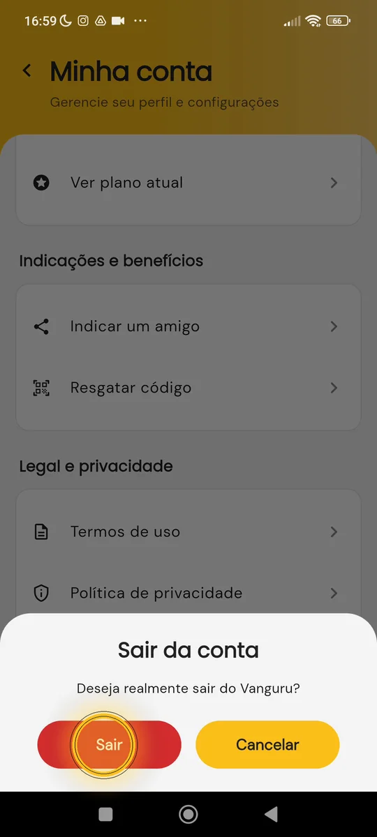 Confirmação de saída da conta