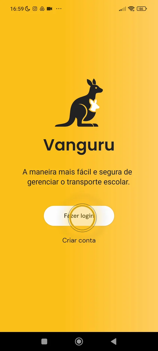 Tela de boas-vindas com a opção Fazer login
